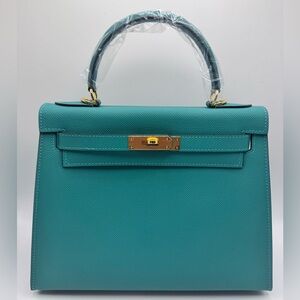 28CM Classic Epsom Leather Top Handle Satchel Bag - Tiffany Blue